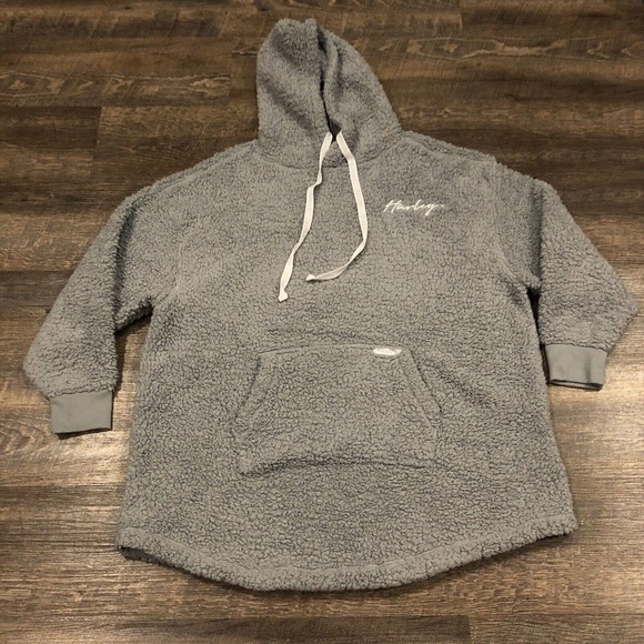 Hurley Tops - Hurley Hoodie Womens Medium Gray Sherpa Sweatshirt Drawstring Fleece Fuzzy